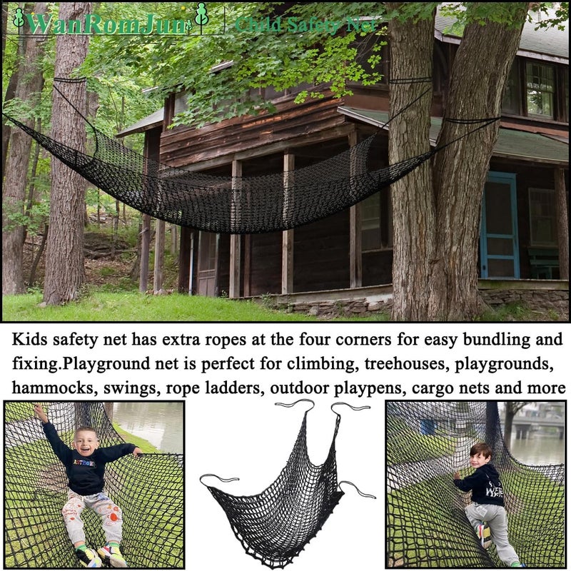 WanRomJun Climbing Cargo Net for Kids - Double Layers Heavy Duty Playground Safety Net, Outdoor Climbing Net for Treehouse Accessories, Backyard, Jungle Obstacle Training & Adventure(3.2x9.8ft),Black - Image 5